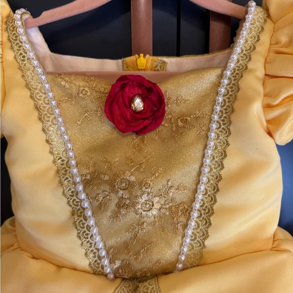 Yellow Princess Dance Costume with Red Rose Accent